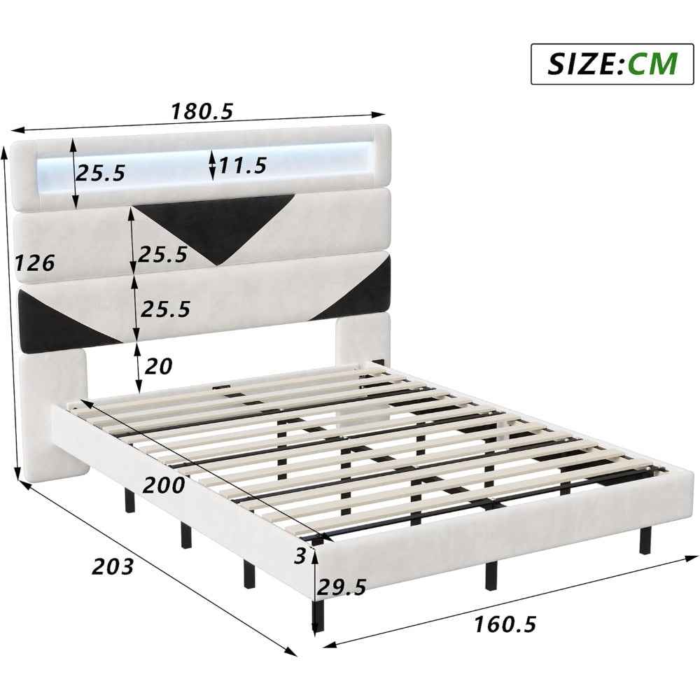 Verstelbaar Bed – Tweepersoonsbed – Opbergbed – Led Verlichting Bed – Bedframe Met Lattenbodem – Velours Hoofdeinde – Usb- en Type-C Poorten – 160x200 cm
