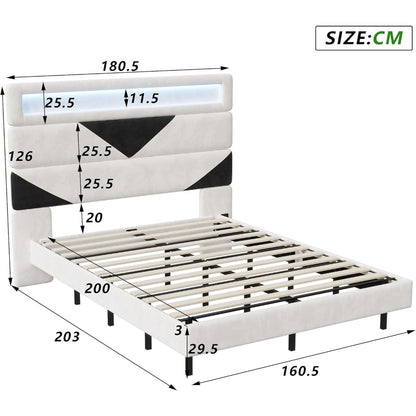 Verstelbaar Bed – Tweepersoonsbed – Opbergbed – Led Verlichting Bed – Bedframe Met Lattenbodem – Velours Hoofdeinde – Usb- en Type-C Poorten – 160x200 cm