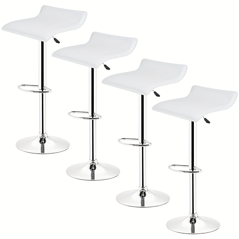 4pcs White Commercial Bar Stools | Heavy-Duty Vegan Faux Leather Seating For Restaurants & Cafes, Adjustable Height Counter Stools (Easy-Clean & Bistro Style)