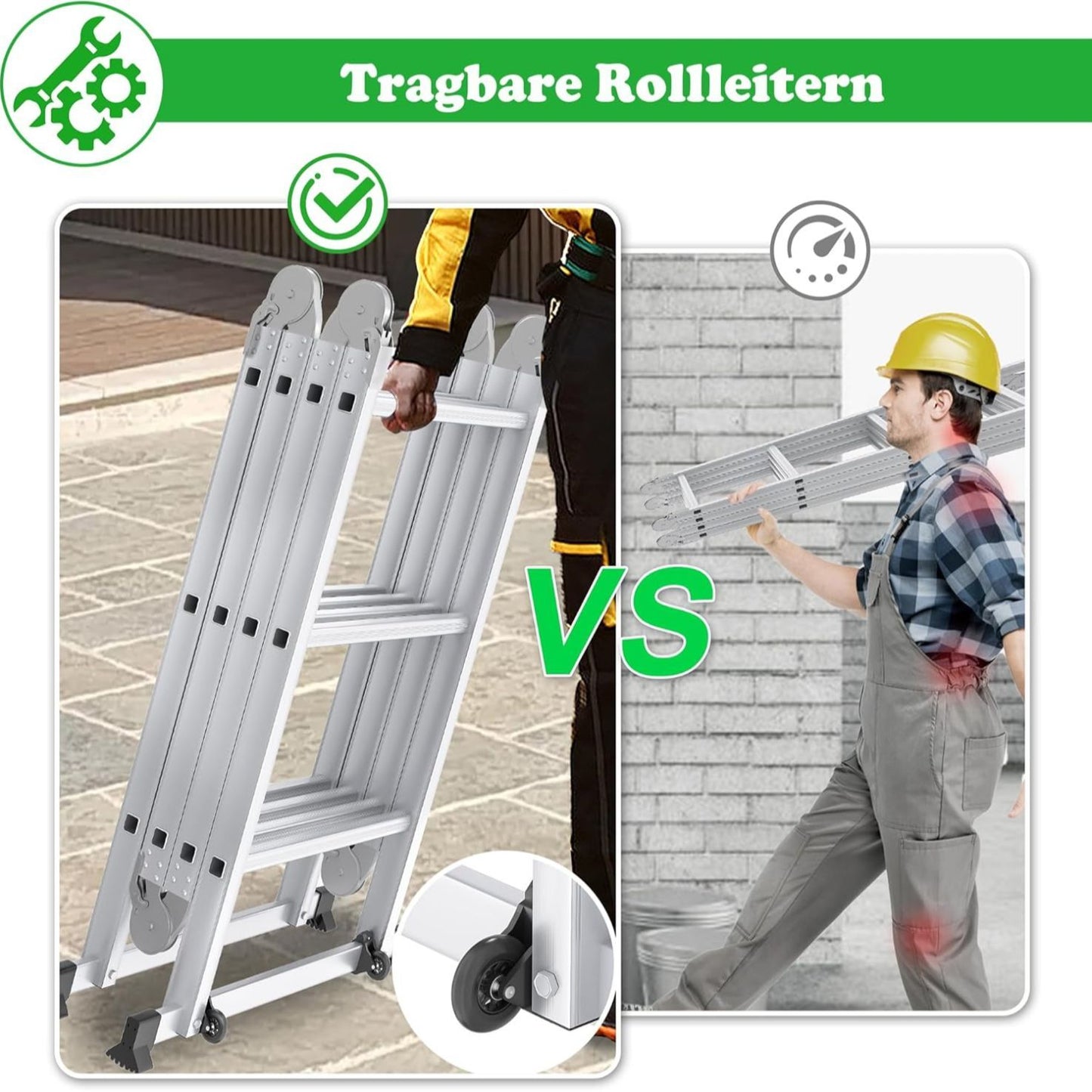 Multifunctionele Ladder – Aluminium Ladder – Vouwladder – Steiger – Werkplaatsladder – 470 cm Hoogte – 2 Afneembare Werkplatforms – 2 Ingebouwde Wielen