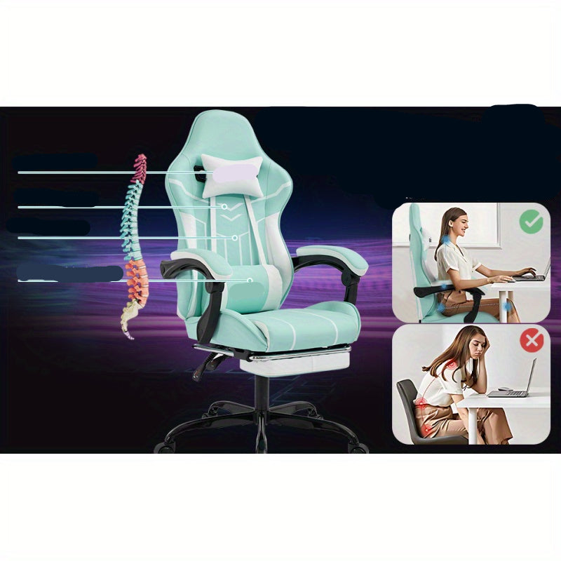 Ergonomische Gaming- En Bureaustoel – Comfortstoel – Werkstoel – Studiefauteuil – Mintgroen Met Witte Mesh – Verstelbare Rugleuning – Ademend Netweefsel