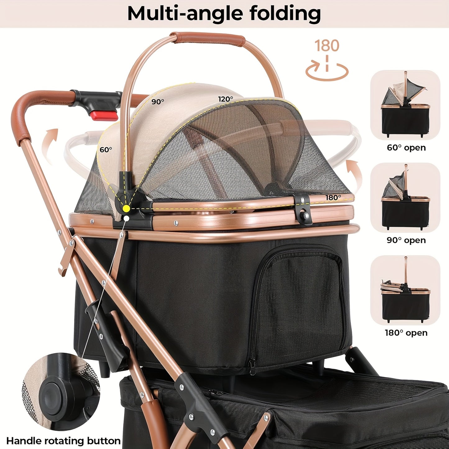 Hondenbuggy – Huisdierenbuggy – Wandelwagen – Duwwagen – Buggy voor Kleine Honden – 2-laags Dubbele Mand – Opvouwbaar – Inclusief Transporttas