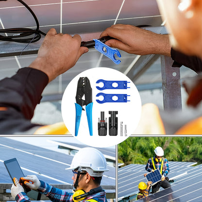 PV-Connector Set met Druk- en Klemgereedschap – MC4 Connectoren, Platte Moer met Koperen Kern, PPO Isolatie en Koper-Tin Plating – Geschikt voor Thuisinstallatie en Onderhoud