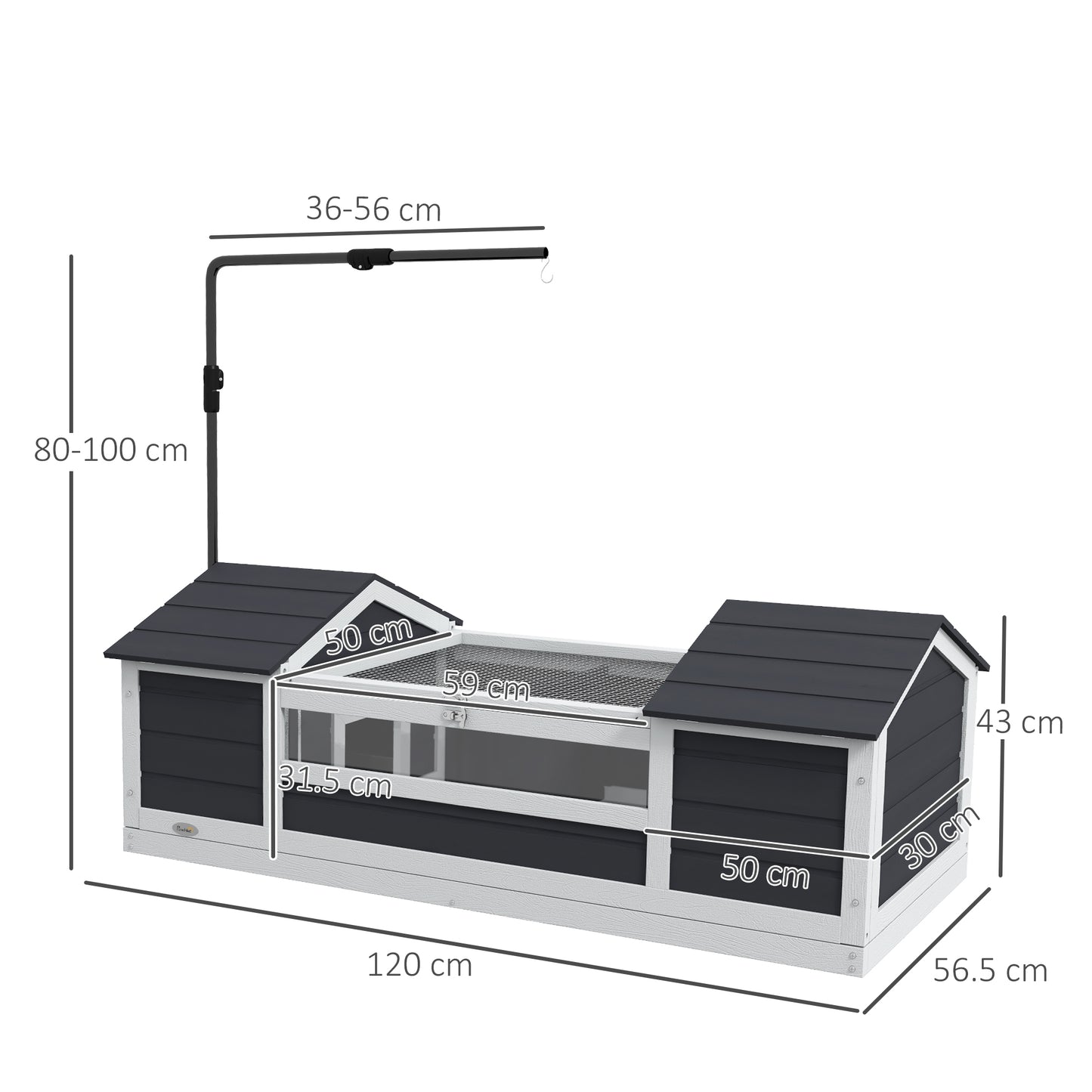 Schildpaddenhuis – Schildpaddenverblijf – Reptielenhuis – Landschildpaddenhok – Terrarium – Hout – Waterdicht Ontwerp – Verstelbare Lampenhouder – Open Dak – Verwijderbaar Tussenschot – Transparant Venster – 120x56,5x43 cm