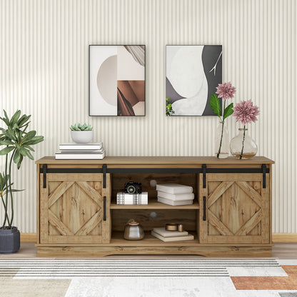 Large TV Cabinet TV Stand Sideboard Entertainment Center | Features two classic sliding doors, Adjustable shelves, Suitable for living room/dining room, Rustic style/modern design, Dimensions: 150*40*60cm, Antique brown, Meta