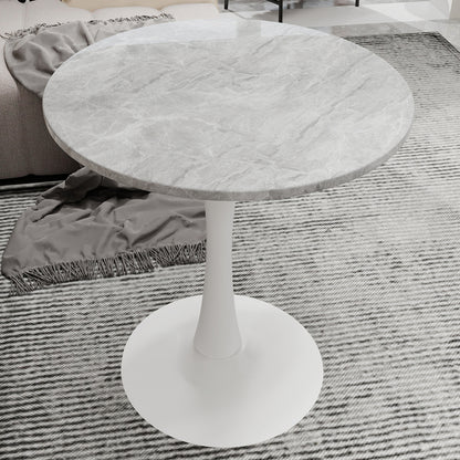 Ronde Salontafel – Bijzettafel – Koffietafel – Eettafel – Tafel – Kunstmarmer Blad – Lichtgrijze IJzeren Poot – 70 cm Diameter – Geschikt voor 2-4 Personen