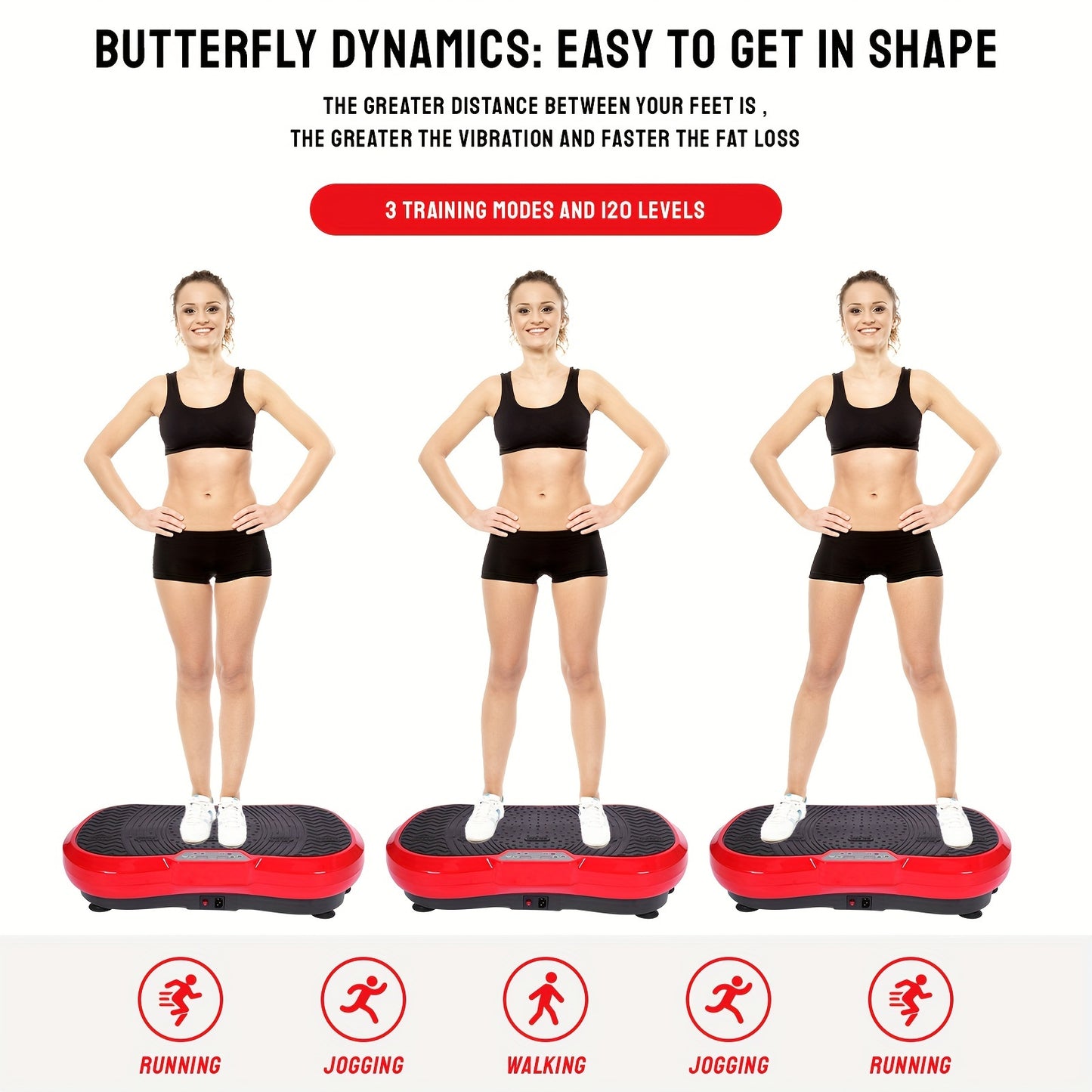 Vibratieplatform – Trilmachine – Balans Trainer – Fitnessplaat – Workout Machine – 120 Verstelbare Niveaus – Antislip Oppervlak – Met Afstandsbediening – Inclusief Trainingsband – Ultra Stil – Robuust IJzer – Rood Zwart