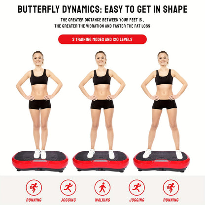 Vibratieplatform – Trilmachine – Balans Trainer – Fitnessplaat – Workout Machine – 120 Verstelbare Niveaus – Antislip Oppervlak – Met Afstandsbediening – Inclusief Trainingsband – Ultra Stil – Robuust IJzer – Rood Zwart