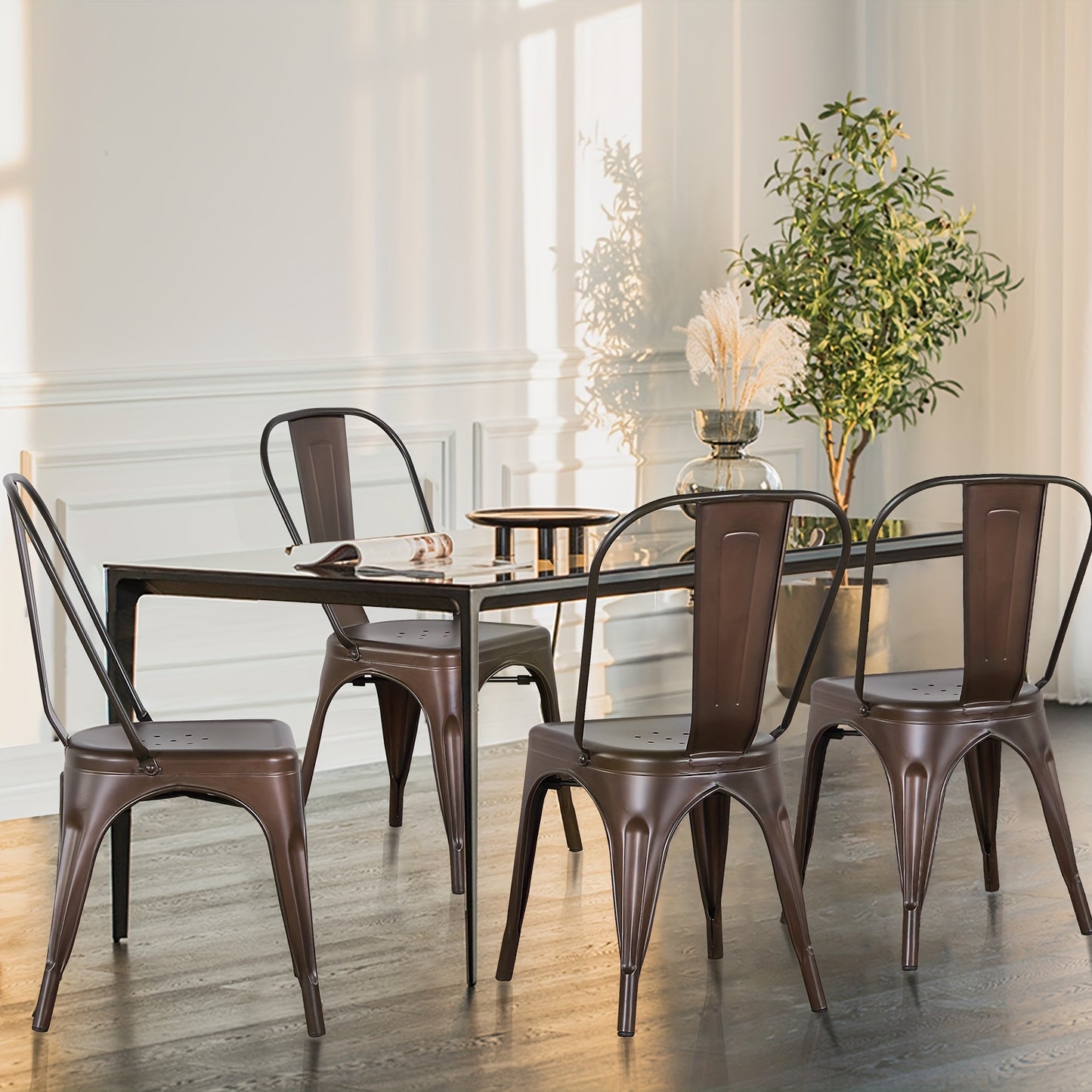 Barkrukken – Bistro Stoelen – Barstoelen – Keukenstoelen – Eetkamerstoelen – Set van 4 – Industrieel Design – Metalen Frame & Rugleuning – Zithoogte 44 cm – Stevig & Onderhoudsvriendelijk