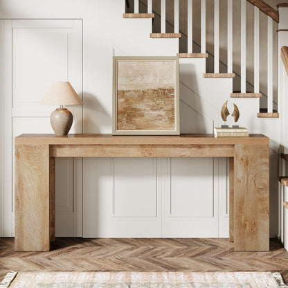 63-Inch Extra Long Console Table Suitable for Entryway, Living Room - Modern Farmhouse Sofa Table with Light Oak Brown Engineered Wood Top & Narrow Space-Saving Design, Easy Assembly for Hallway, Apartment, Small Spaces - Dur