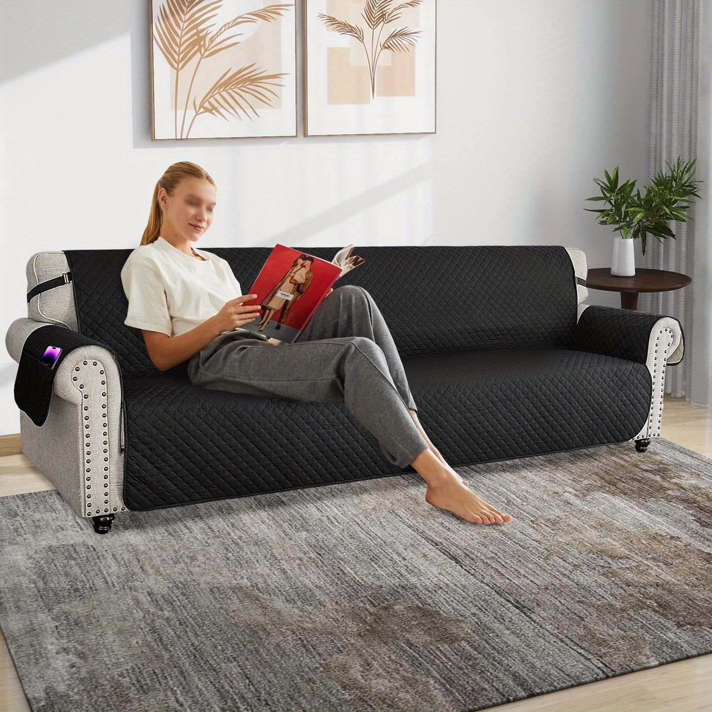 TOOL1SHOOO Luxury Sofa Cover 342.9x220.98 cm Suitable for all seasons Double-layer elastic breathable fabric Easy to clean Suitable for living rooms and home offices, black