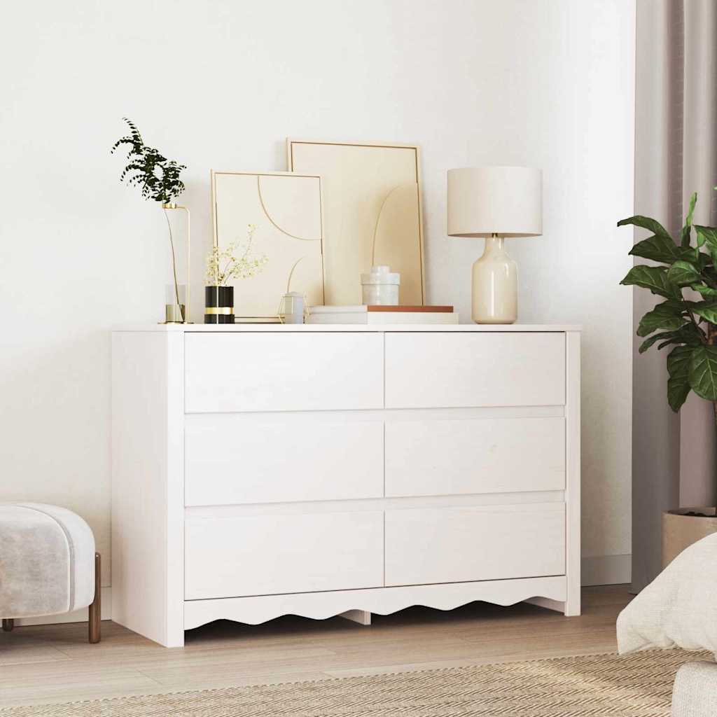 Ladenkast – Ladekast – Dressoir – Opbergkast – Kommode – 6 Ruime Lades – Hoogwaardig Natuurlijk Hout – Mat Witte Afwerking