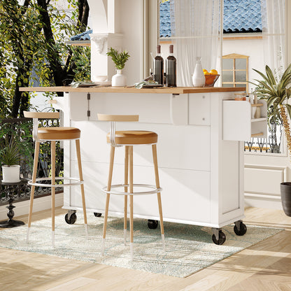 Keukeneiland op Wielen – Serveerwagen – Werktafel – Buffetkast – Opbergmeubel – Wit – Met Glazen Deuren – 5 Zwenkwielen Met Remmen – Verstelbare Planken en Lade