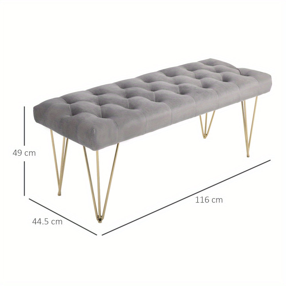 Schoenenbank – Schoenenkast – Opbergbank – Halbank – Zitbank – Fluwelen Bekleding – 116x44,5x49 cm – IJzeren Frame Met Goudkleurige Pooten