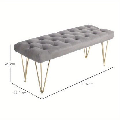 Schoenenbank – Schoenenkast – Opbergbank – Halbank – Zitbank – Fluwelen Bekleding – 116x44,5x49 cm – IJzeren Frame Met Goudkleurige Pooten