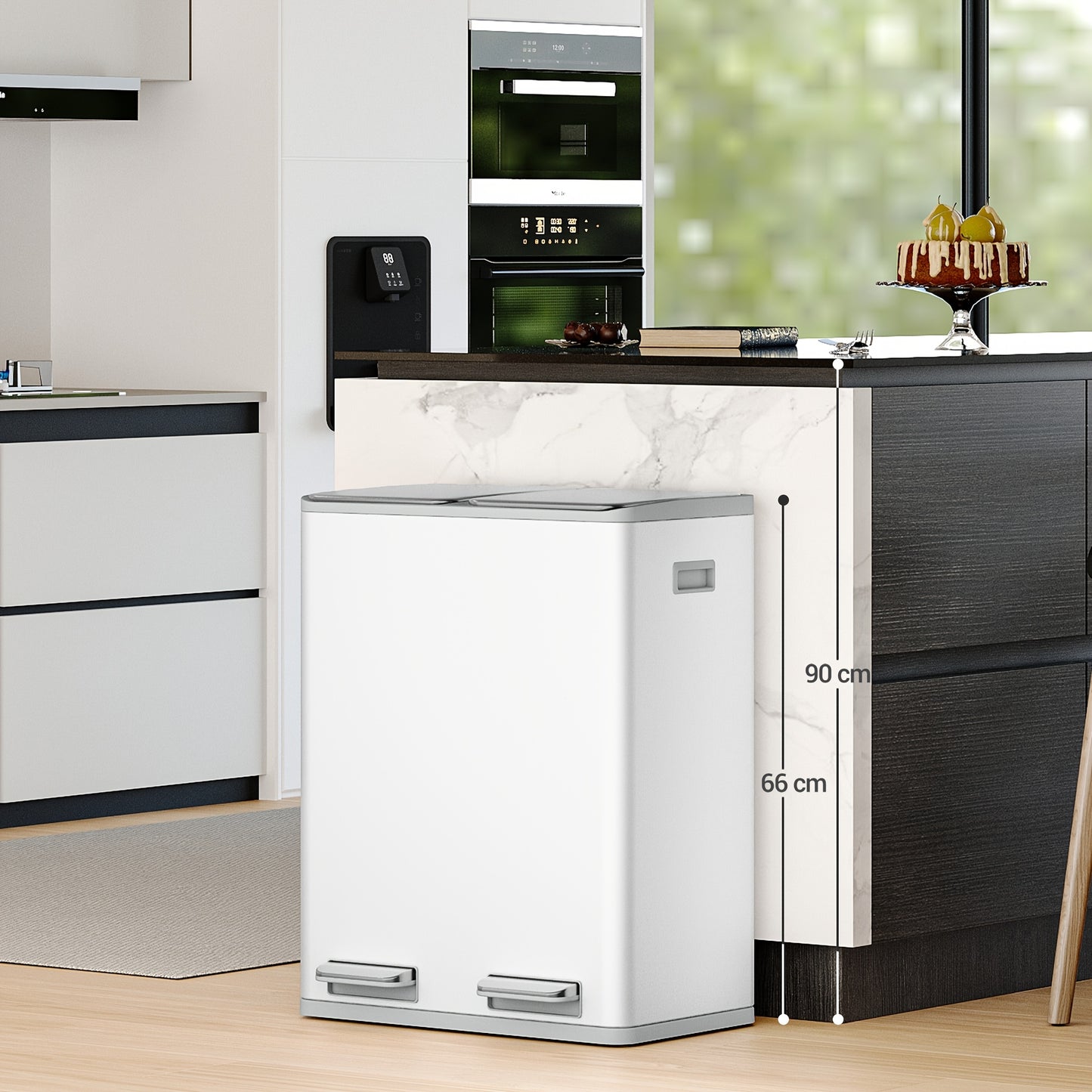 Prullenbak – Afvalbak – Afvalemmer – Pedaalemmer – Vuilnisbak – 2 Compartimenten 60L – Roestvrij Staal – Softclose Deksel