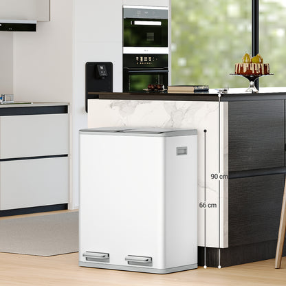 Prullenbak – Afvalbak – Afvalemmer – Pedaalemmer – Vuilnisbak – 2 Compartimenten 60L – Roestvrij Staal – Softclose Deksel