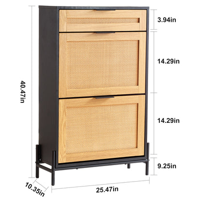 Schoenenkast – Schoenenrek – Schoenenopberger – Schoenentoren – Schoenenkastje – Zwart Rotan – 2 Klaplades & 1 Schuiflade – Compact & Ruimtebesparend