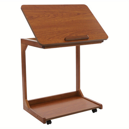 TOOL1SHOOO Multi-functional C-shaped Side Table, Featuring a 0-40° Adjustable Tilt Tabletop, Castors with Locking Wheels for Mobility, and a Double-tier Storage Shelf. Suitable for Living Rooms, Bedrooms, Offices, and Home U