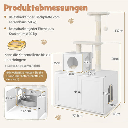 Kattenklimpaal – Krabpaal – Kattenhuis – Kattenmeubel – Krabmeubel – Multifunctioneel Design – Stabiele Houten Constructie – Wit