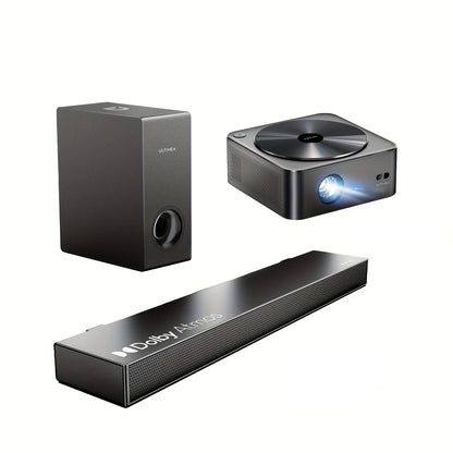 Home Cinema Systeem – Thuisbioscoop Set – Soundbar Met Subwoofer – Projector – Dolby Atmos 2.1 Kanaals – 190W Bass – 700 ANSI Lumen Met Automatische Focus