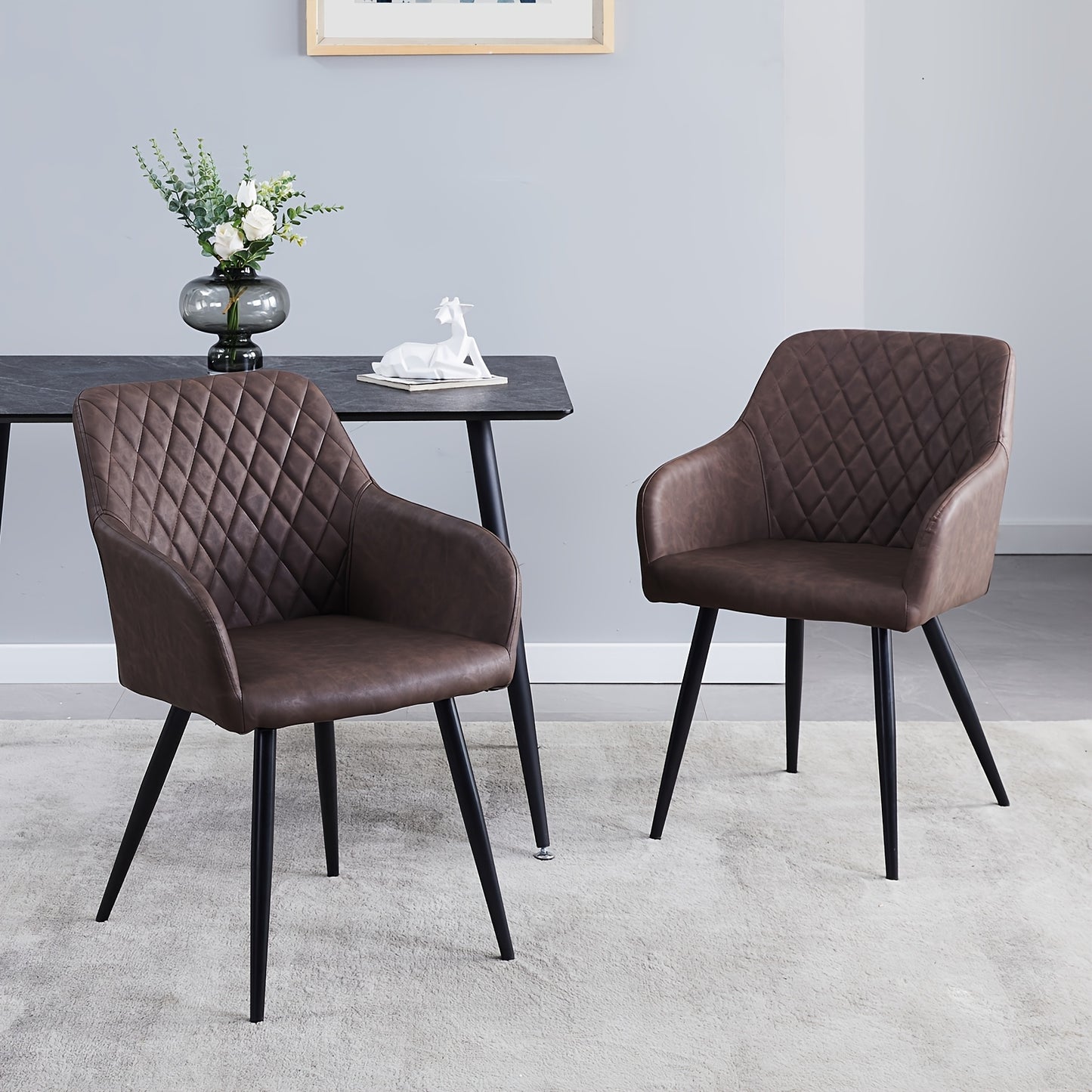 Lounge Stoelen – Armleunstoel – Eetkamerstoel – Fauteuil – Woonkamerstoel – Bruin – Ergonomisch Ontwerp – Carbonstalen Poten