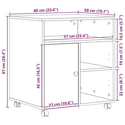Oak Manual Printer Stand with 4-Wheel Mobility & Heavy-Duty Wood - Sturdy Space-Saving Desktop Organizer with Storage Shelves & Printer Cabinet for Office, Printer, Scanner, Books (Easy Assembly) -