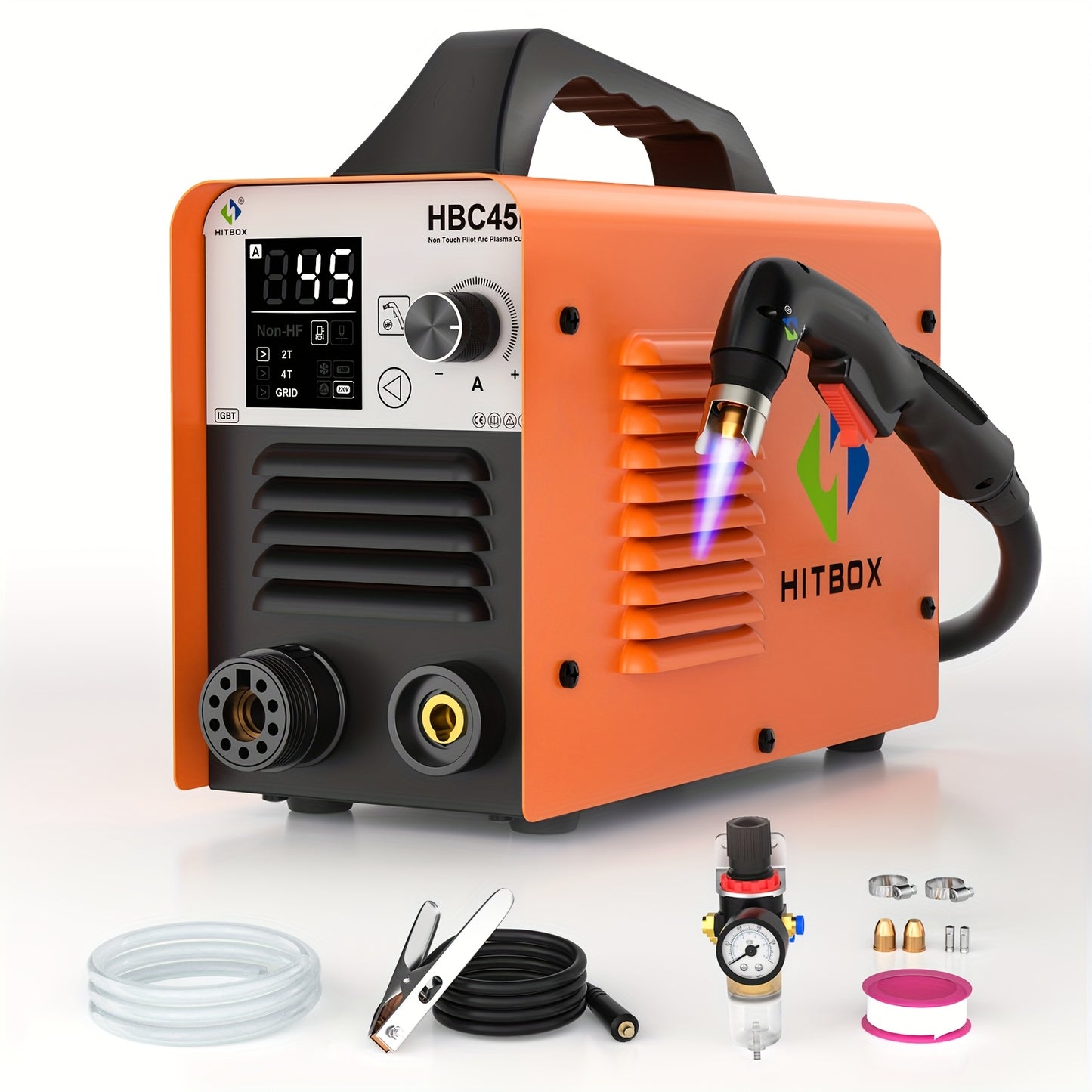 Plasma Snijmachine – Plasma Cutter – Metaalsnijder – Pilot Arc Snijder – 45Amp Snijapparaat Oranje – IGBT Inverter Technologie – Groot Digitaal Display