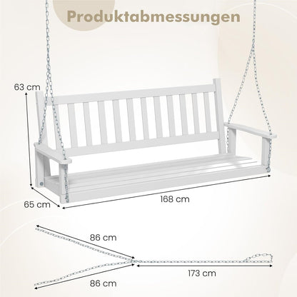 Schommelbank – Hangbank – Tuinbank – Tuinschommel – Hollywoodschommel – 3-Zits – Massief Populierenhout – Max 360 kg Draagkracht – Wit – 168x65x63 cm