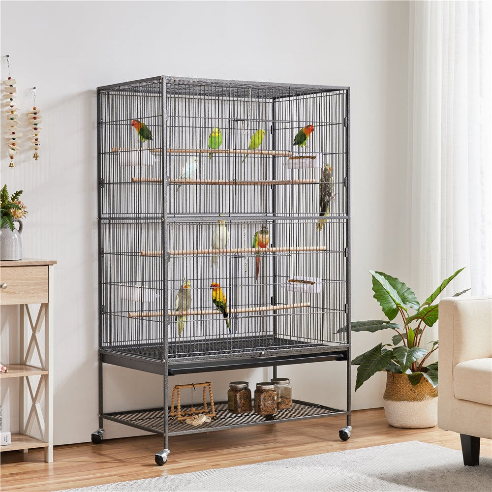 Vogelkooi – Vogelkooi XXL – Nestkast – Vogelhuis – Vogelren – Metaal – Groot Formaat 93,5x56,5x113 cm – Wielen Met Rem