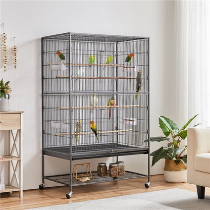 Vogelkooi – Vogelkooi XXL – Nestkast – Vogelhuis – Vogelren – Metaal – Groot Formaat 93,5x56,5x113 cm – Wielen Met Rem
