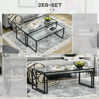 Salontafel – Bijzettafel – Koffietafel – Eettafel – Sofa Tafel – Set van 2 – Gehard Glas Tafelblad – Stabiel Stalen Frame