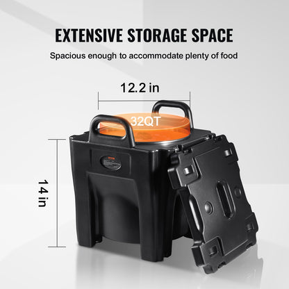Cateraarsbox – Voedselcontainer – Warmhouder – Thermobox – Lunchbox – RVS Binnenemmer 32 QT – LLDPE Isolatie Met Wieltjes