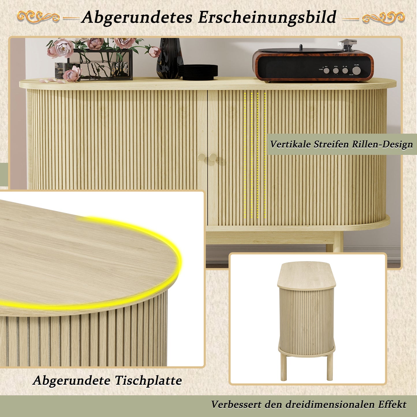 Dressoir – Sideboard – Opbergkast – Ladekast – Kast – Natuurlijk Hout – Verstelbare Planken – Pinehouten Poten – 138 cm Breed