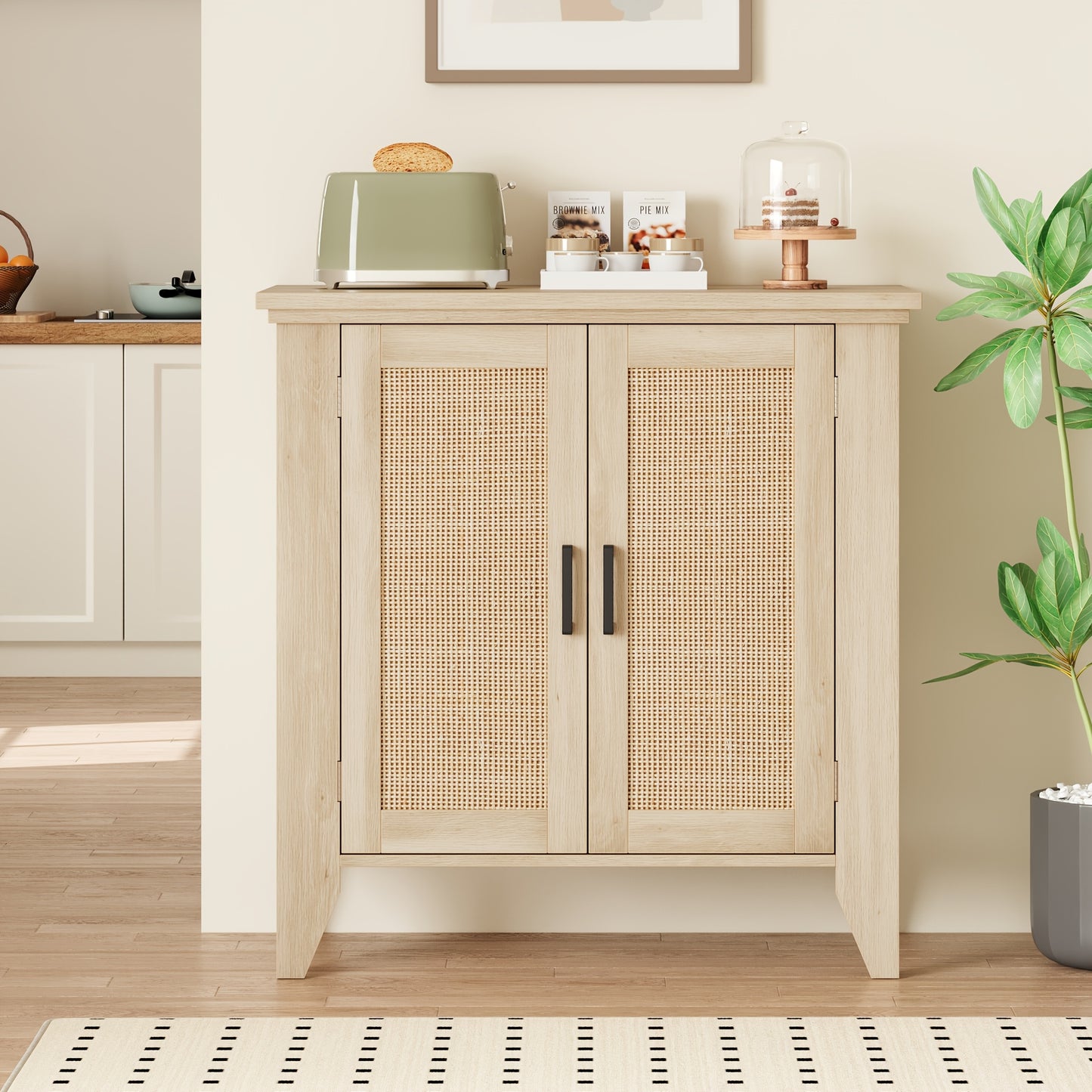 Dressoir – Buffetkast – Opbergkast – Ladekast – Woonkamerkast – Natuurlijk Rattan – Handgeweven Deuren – Stevige Constructie – Eenvoudige Montage