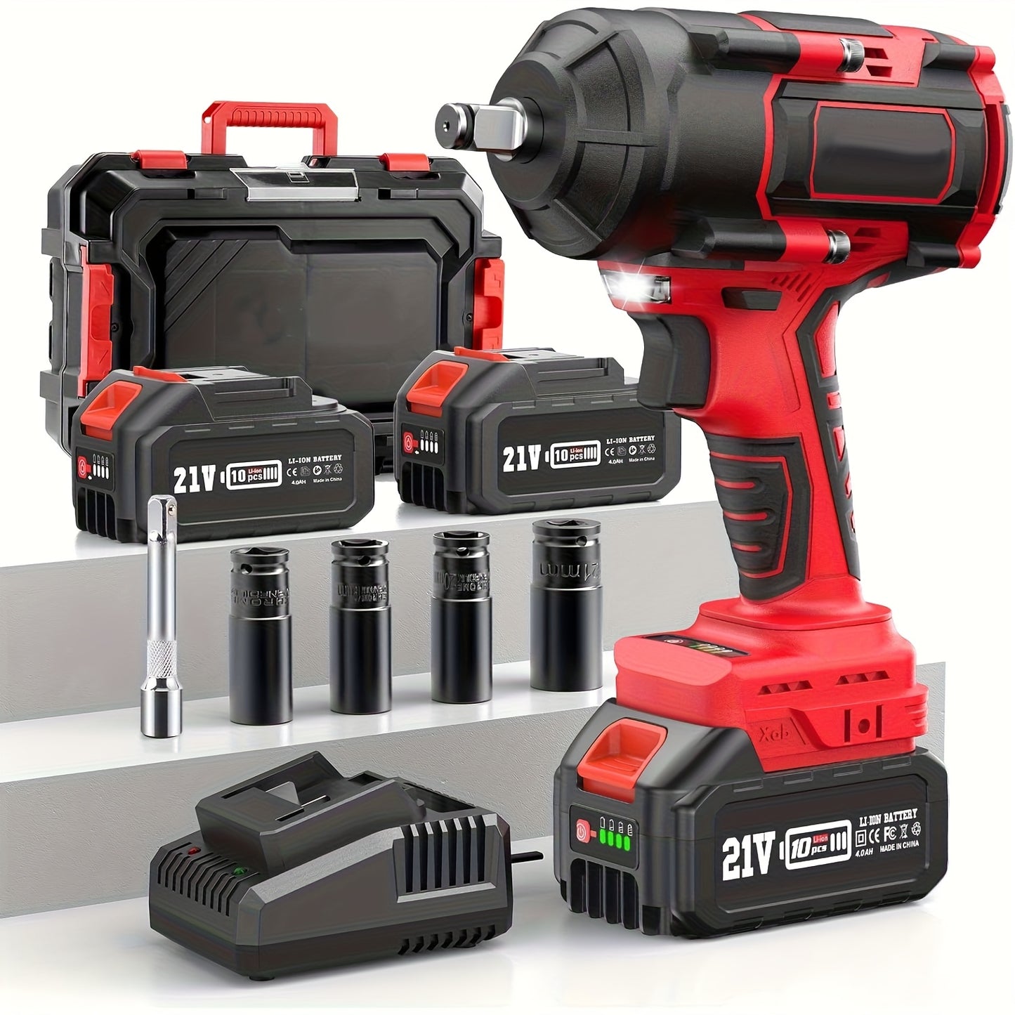Slagmoersleutel – Impact Slagmoersleutel – Draadloze Slagmoersleutel – Accu Slagmoersleutel – 1/2 Inch – 1000 Nm Koppel – 2x 4.0Ah Batterijen