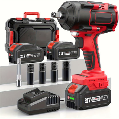 Slagmoersleutel – Impact Slagmoersleutel – Draadloze Slagmoersleutel – Accu Slagmoersleutel – 1/2 Inch – 1000 Nm Koppel – 2x 4.0Ah Batterijen