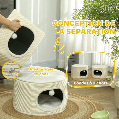 Kattenhut – Kattenhuis – Kattenkooi – Krabton – Kattenhuisje – Modulaire Ontwerp – Sisal Krabvlak – 3 Niveaus – Creme Wit