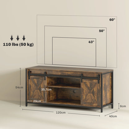 Tv meubel – TV-kast – TV-meubel – Lowboard – Media meubel – Industrieel design – Geschikt tot 60 inch – 6 opbergvakken met 2 schuifdeuren