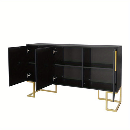 Dressoir – Opbergkast – Buffetkast – Ladekast – Wandkast – Donkergrijs Met Gouden Accenten – U-vormige Deuren Met Verstelbare Planken