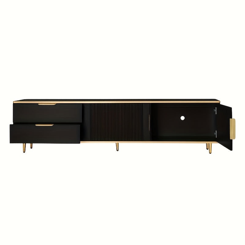 TV-stand – Tv-kast – Tv-meubel – Tv-unit – Zwarte TV-meubel met Gouden Handgrepen – Duurzaam Bamboe – Eenvoudige Montage