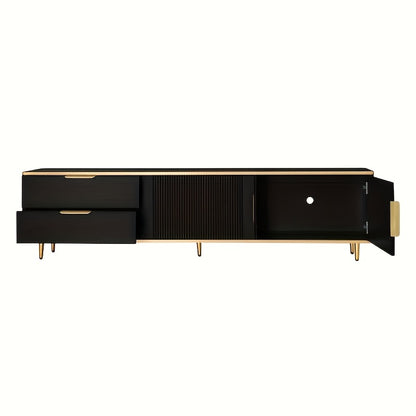 TV-stand – Tv-kast – Tv-meubel – Tv-unit – Zwarte TV-meubel met Gouden Handgrepen – Duurzaam Bamboe – Eenvoudige Montage