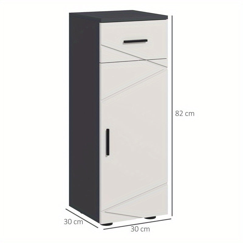 Badkamerkast – Opbergkast – Wastafelonderkast – Kolomkast – Spiegelkast – Compact 30x30x82 cm – Verstelbare Planken & Ladeklep – Wandmontage – Grijs – Ruimtebesparend & Duurzaam