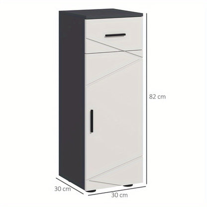 Badkamerkast – Opbergkast – Wastafelonderkast – Kolomkast – Spiegelkast – Compact 30x30x82 cm – Verstelbare Planken & Ladeklep – Wandmontage – Grijs – Ruimtebesparend & Duurzaam