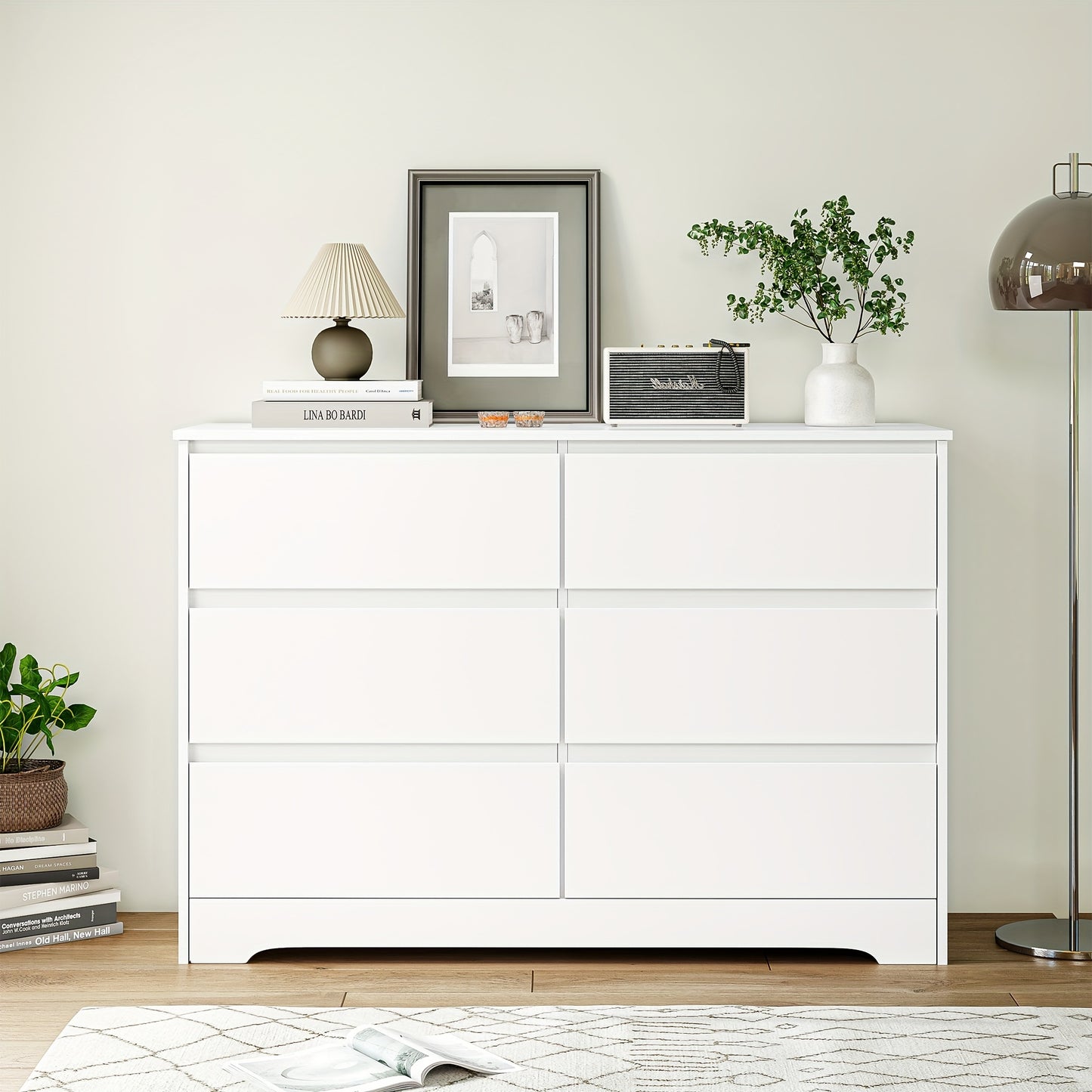 Dressoir – Ladekast – Opbergkast – Kast – Buffetkast – Wit MDF – 6 Ruime Lades