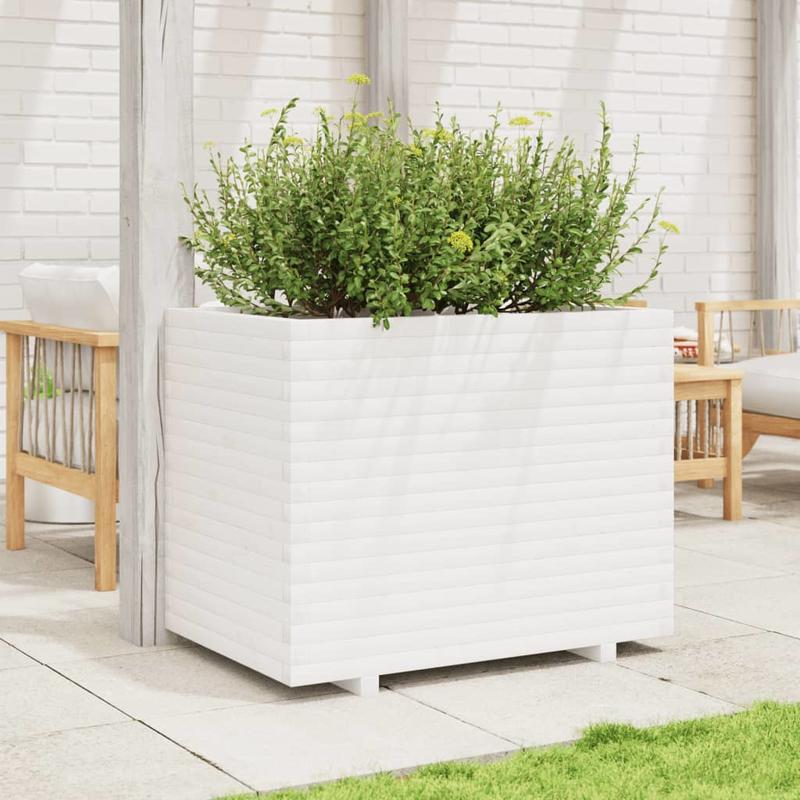 Witte Houten Plantenbak – Plantenpot – Bloembak – Plantenzuil – Plantenbak Binnen Buiten – Massief Dennehout – 90x60x72 cm – Lichtgewicht & Weerbestendig