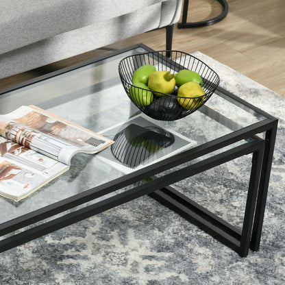 Salontafel – Bijzettafel – Koffietafel – Eettafel – Sofa Tafel – Set van 2 – Gehard Glas Tafelblad – Stabiel Stalen Frame