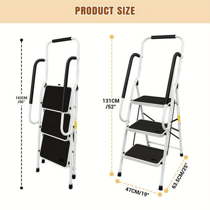 3-Traps Ladder – Opvouwbare Ladder – Steigertrap – Trapladder – Opstapladder – Veiligheidshandgreep – Antislip Voeten – Stalen Constructie – Max. Draaggewicht 150 kg