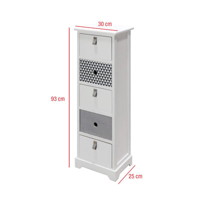 Nachtkastje – Ladekast – Bijzettafel – Opbergkast – Ladekast Smal – 5 Laden – Modern Design – MDF Hout – 93x30x25 cm – Wit Grijs
