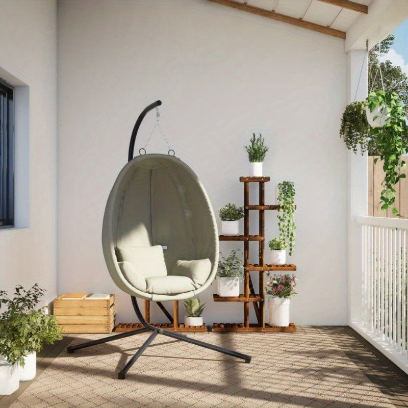 Hangstoel – Eivormige Hangstoel – Buitenstoel – Tuinstoel – Balkonstoel – Weerbestendig Staal – Ergonomisch Comfort - QUORE